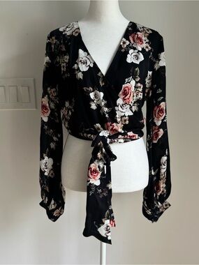 NICHOLAS 100% Silk Floral Wrap Top Tie Front Blouse Sz 4
